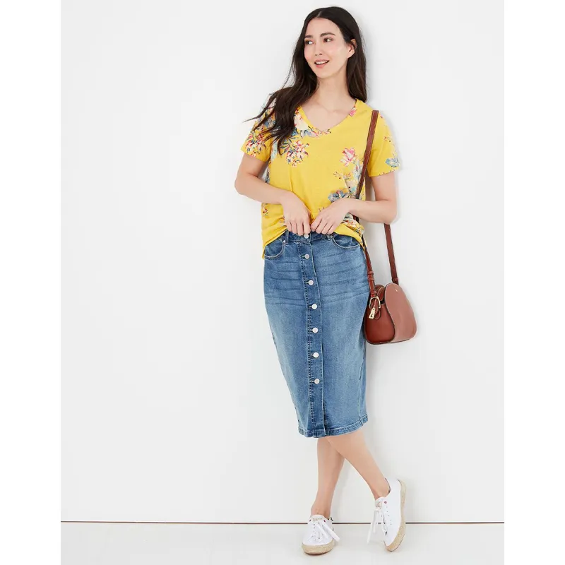 Joules Celina Print V Neck T-Shirt - Yellow Floral-2